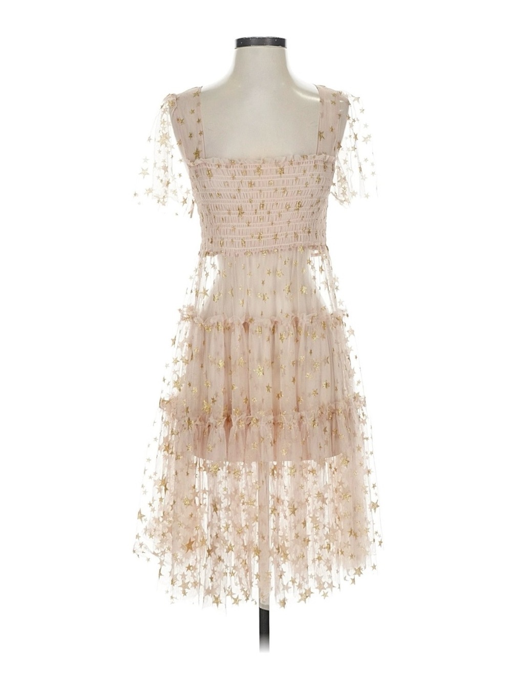 Free People Blush Pink Tulle Midi Dress with Gold Star Appliqué